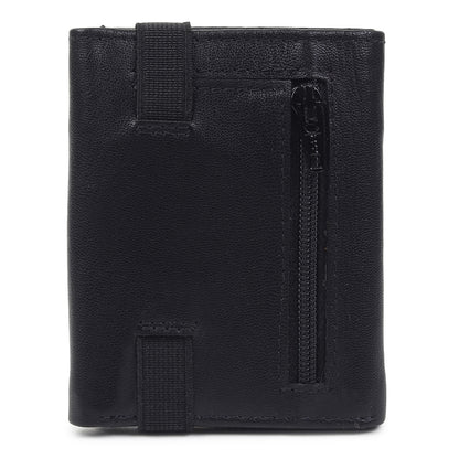 WRIZA Men's Genuine Leather Slim Tri-fold Wallet with RFID Protection, 6 Card Slots, and Zipper Coin Pocket | Minimalist Pebbled Leather Purse for Men (Black)