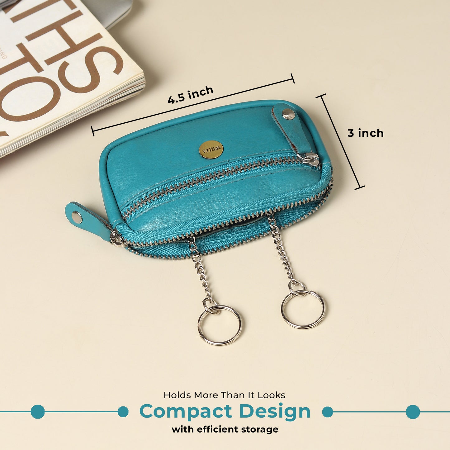WRIZA Genuine Leather Coin Purse for Women | Mini Key Pouch with Zipper & Keychain Holder