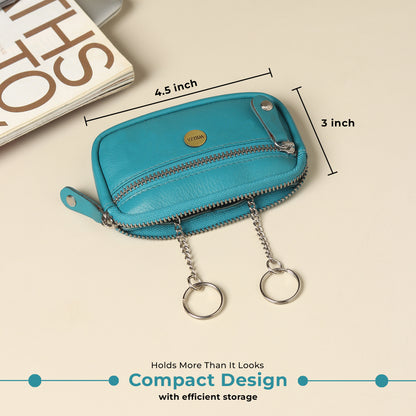 WRIZA Genuine Leather Coin Purse for Women | Mini Key Pouch with Zipper & Keychain Holder