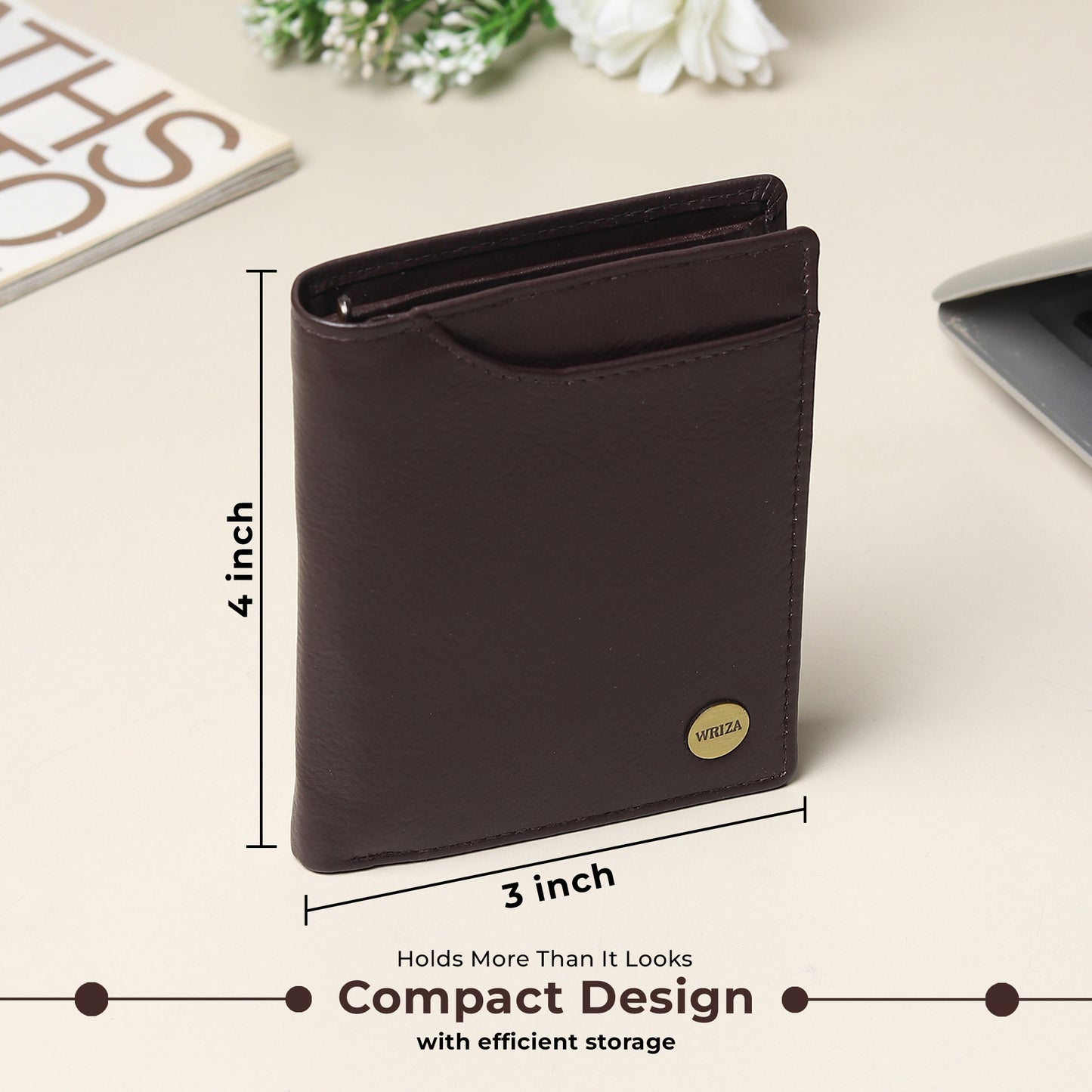 WRIZA Men's Genuine Leather Wallet|Brown RFID Blocking Leather Wallet for Men with Hidden Zip & Coin Pocket | Slim Credit Card Holder Business Wallet