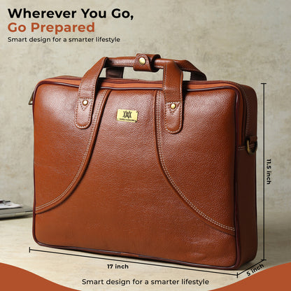 WRIZA Premium Genuine Leather Laptop Bag for Men | 15.6 inch Professional Office Messenger Bag with Adjustable Strap - Tan
