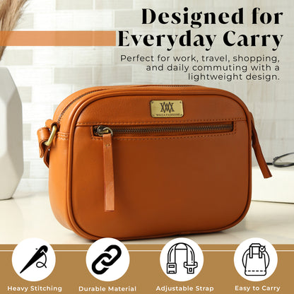 WRIZA Women’s Mustard Genuine Leather Sling Bag | Adjustable Strap Crossbody Purse