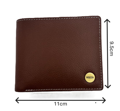 WRIZA Premium Genuine Leather Bi-fold Wallet for Men | Handcrafted Leather Slim Wallet with Coin Pocket, 2 Currency Compartments, and Multiple Credit Card Slots | Elegant Gift Box Included (Rust)