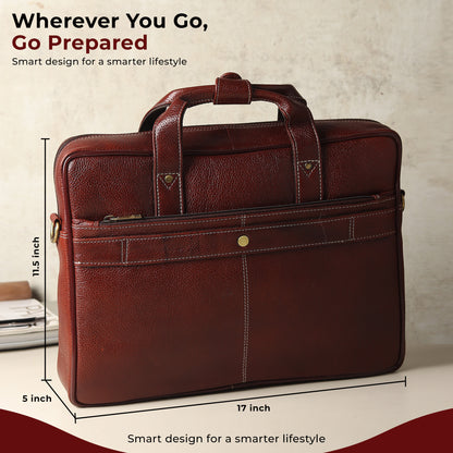 WRIZA Premium Genuine Leather Laptop Bag for Men | 15.6 inch Professional Office Messenger Bag with Adjustable Strap - Brown