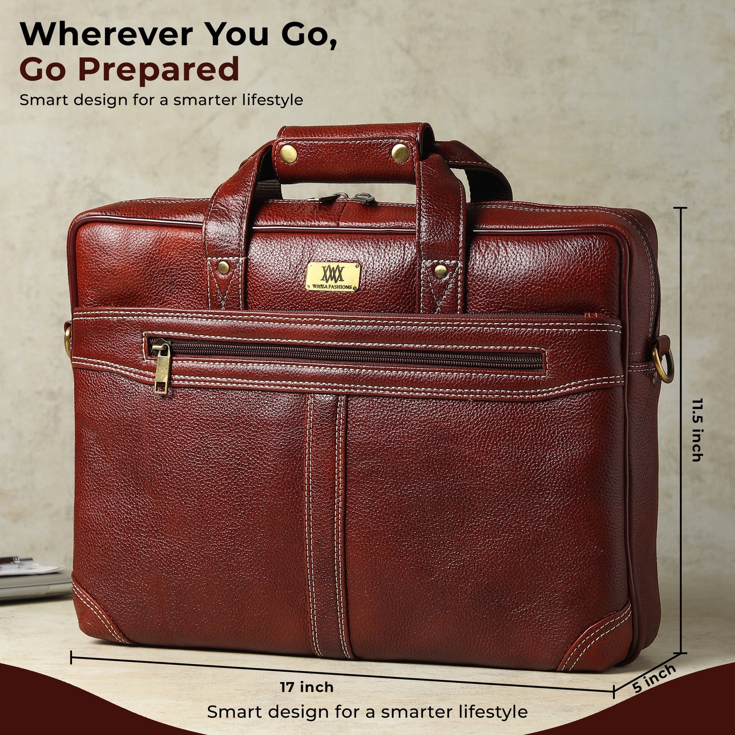 WRIZA Premium Genuine Leather Laptop Bag for Men | 15.6 Inch Office Messenger Bag with Padded Laptop Compartment & Adjustable Shoulder Strap