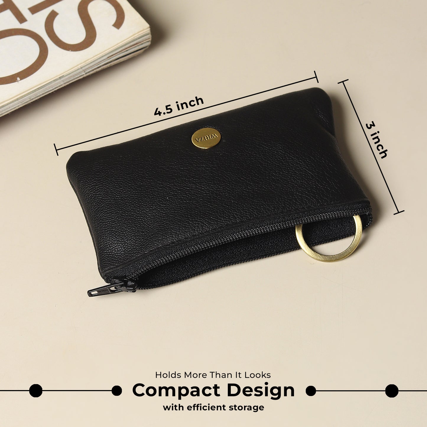 WRIZA Premium Handcrafted Genuine Leather Key Pouch with Zipper & Metallic Ring | Slim Keychain Case for Men & Women