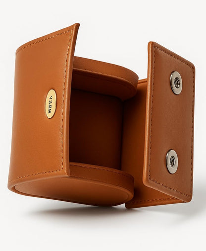 WRIZA Handcrafted Genuine Leather Single Watch Case Roll - Travel Organizer with Soft Suede Lining & Secure Snap Closure - Premium Tan Watch Box for Men & Women