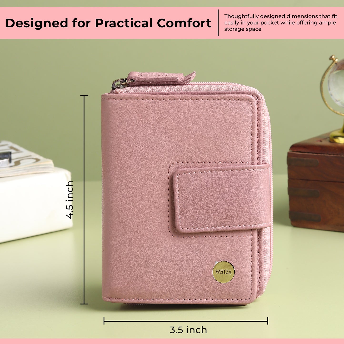 WRIZA Women's Genuine Leather Wallet | Lavender RFID Protected Clutch Purse with 9 Card Slots, ID Window & Zipper Coin Pocket for Gifting