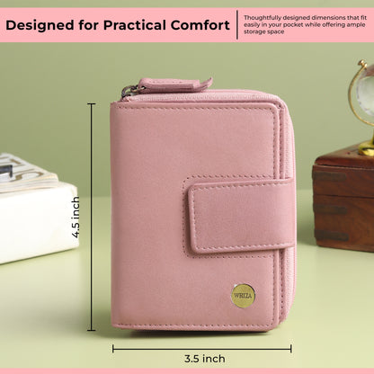 WRIZA Women's Genuine Leather Wallet | Lavender RFID Protected Clutch Purse with 9 Card Slots, ID Window & Zipper Coin Pocket for Gifting