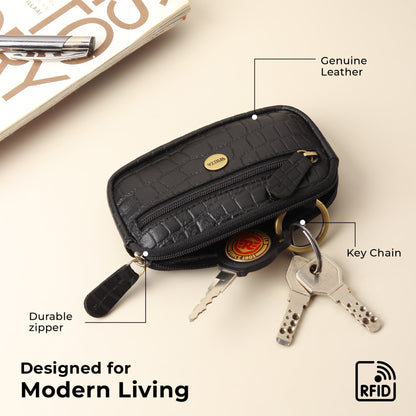 WRIZA Genuine Leather Coin Purse for Women | Mini Key Pouch with Zipper & Keychain Holder