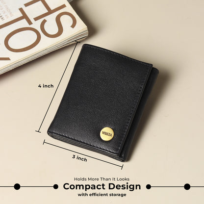 WRIZA Men's Genuine Leather Slim Tri-fold Wallet with RFID Protection, 6 Card Slots, and Zipper Coin Pocket | Minimalist Pebbled Leather Purse for Men (Black)