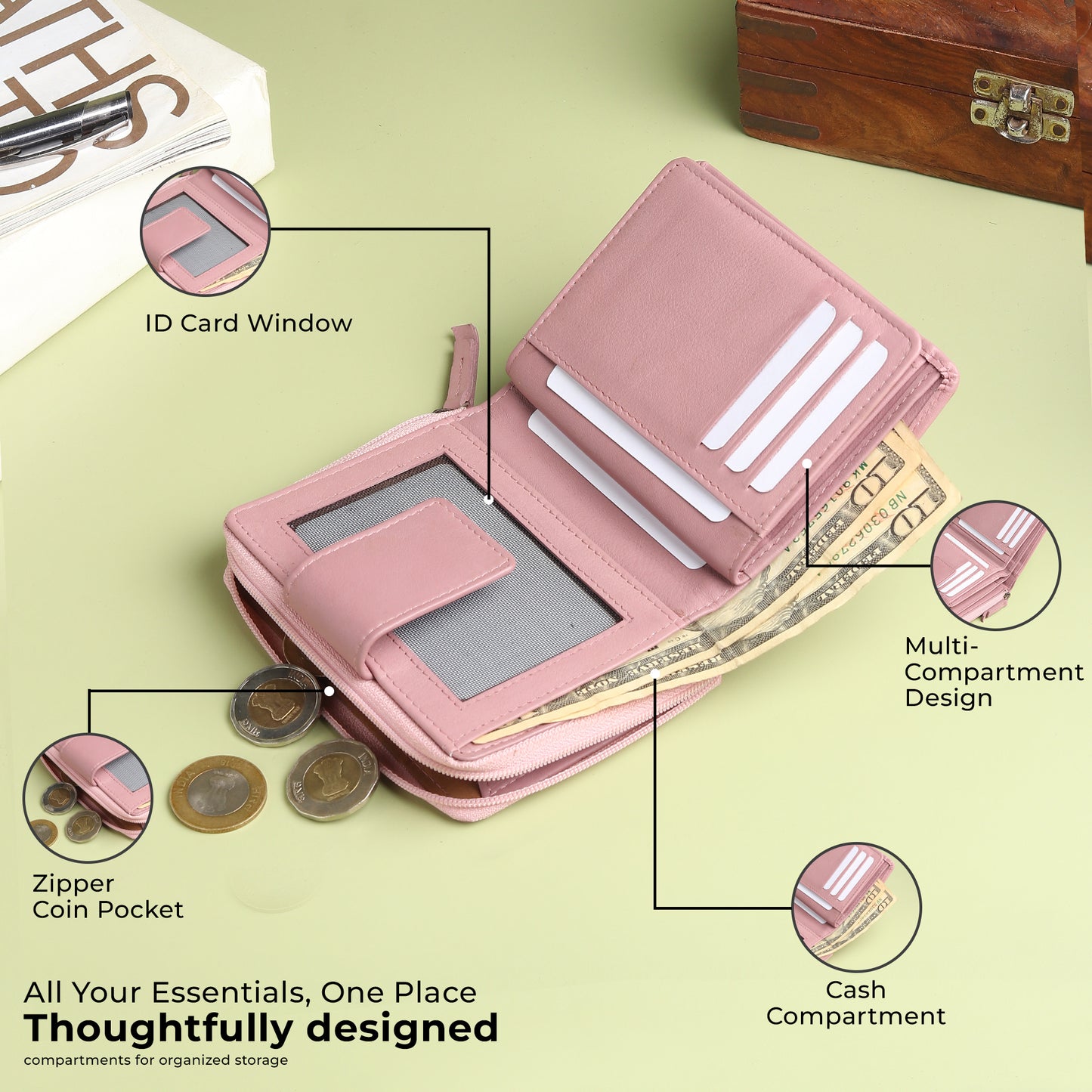WRIZA Women's Genuine Leather Wallet | Lavender RFID Protected Clutch Purse with 9 Card Slots, ID Window & Zipper Coin Pocket for Gifting