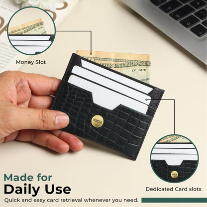 WRIZA Handcrafted Genuine Leather RFID Protected Card Holder with 6 Card Slots