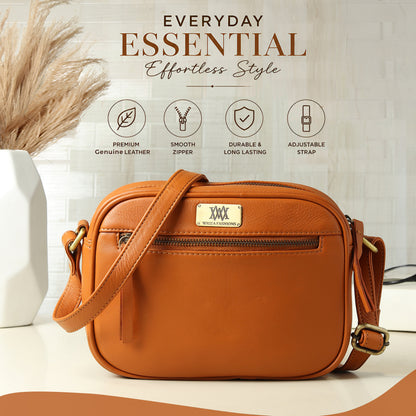 WRIZA Women’s Mustard Genuine Leather Sling Bag | Adjustable Strap Crossbody Purse