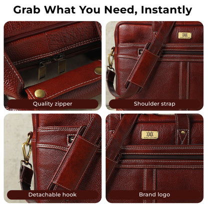 WRIZA Premium Genuine Leather Laptop Bag for Men | 15.6 Inch Office Messenger Bag with Padded Laptop Compartment & Adjustable Shoulder Strap