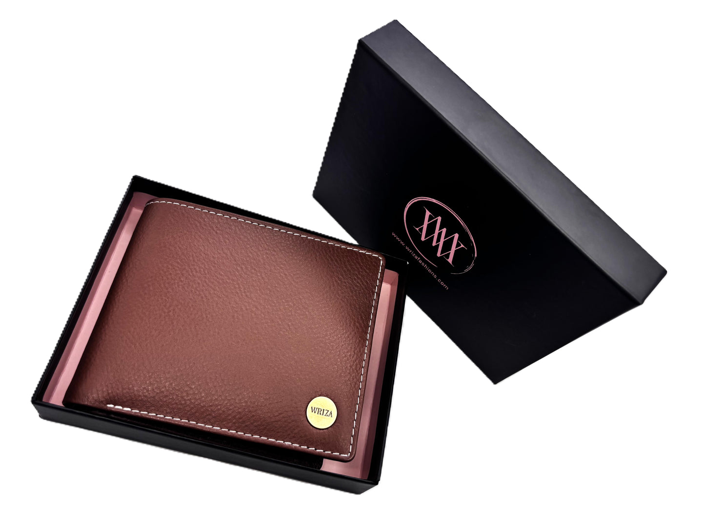 WRIZA Premium Genuine Leather Bi-fold Wallet for Men | Handcrafted Leather Slim Wallet with Coin Pocket, 2 Currency Compartments, and Multiple Credit Card Slots | Elegant Gift Box Included (Rust)