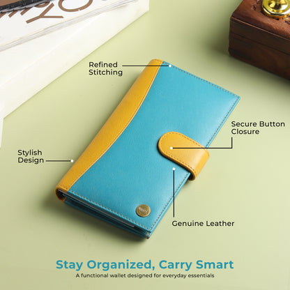 WRIZA Women's Genuine Leather RFID Blocking Wallet with 16 Card Slots & Zipper Pocket