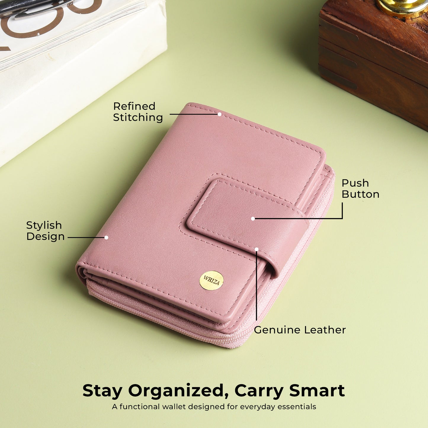 WRIZA Women's Genuine Leather Wallet | Lavender RFID Protected Clutch Purse with 9 Card Slots, ID Window & Zipper Coin Pocket for Gifting