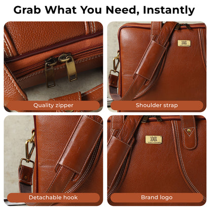 WRIZA Premium Genuine Leather Laptop Bag for Men | 15.6 inch Professional Office Messenger Bag with Adjustable Strap - Tan
