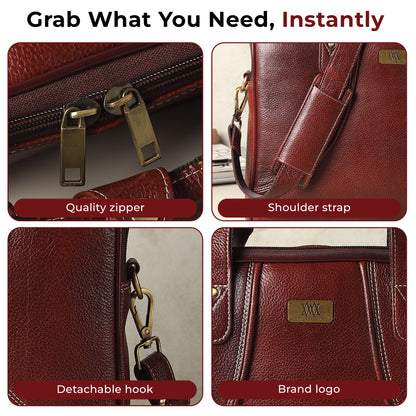 WRIZA Premium Genuine Leather Laptop Bag for Men | 15.6 inch Professional Office Messenger Bag with Adjustable Strap - Brown