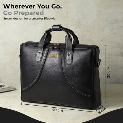 WRIZA Premium Genuine Leather Laptop Bag for Men | 15.6 inch Professional Office Messenger Bag with Adjustable Strap - Black