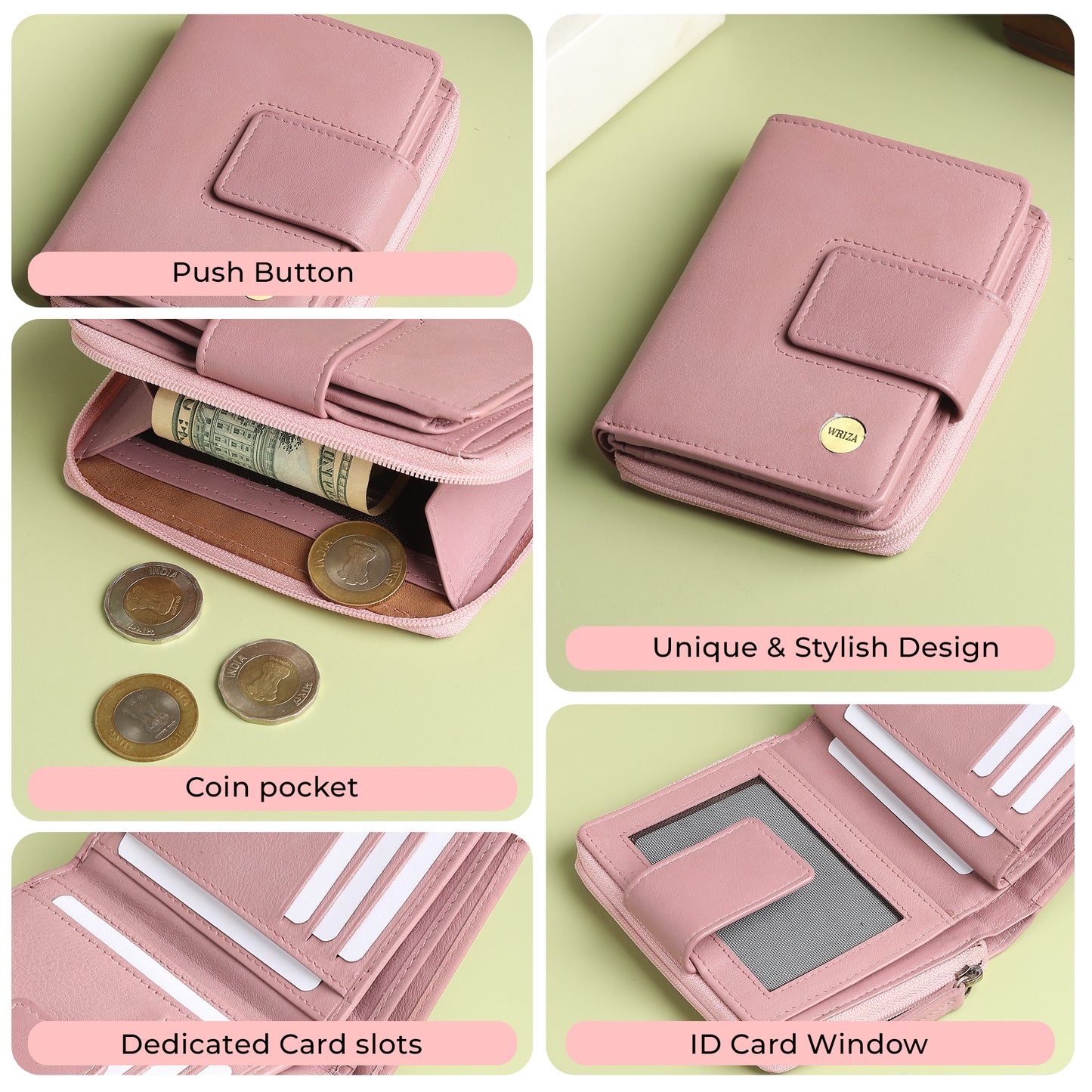 WRIZA Women's Genuine Leather Wallet | Lavender RFID Protected Clutch Purse with 9 Card Slots, ID Window & Zipper Coin Pocket for Gifting