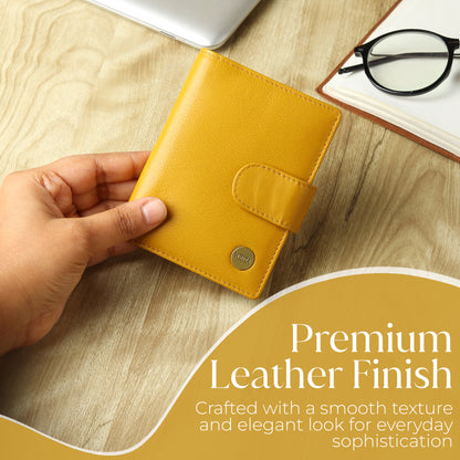WRIZA Women Mustard Yellow Genuine Leather Two Fold Wallet | Small Purse with Coin Pocket