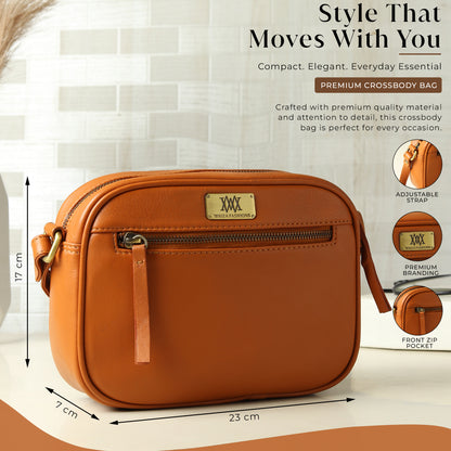 WRIZA Women’s Mustard Genuine Leather Sling Bag | Adjustable Strap Crossbody Purse