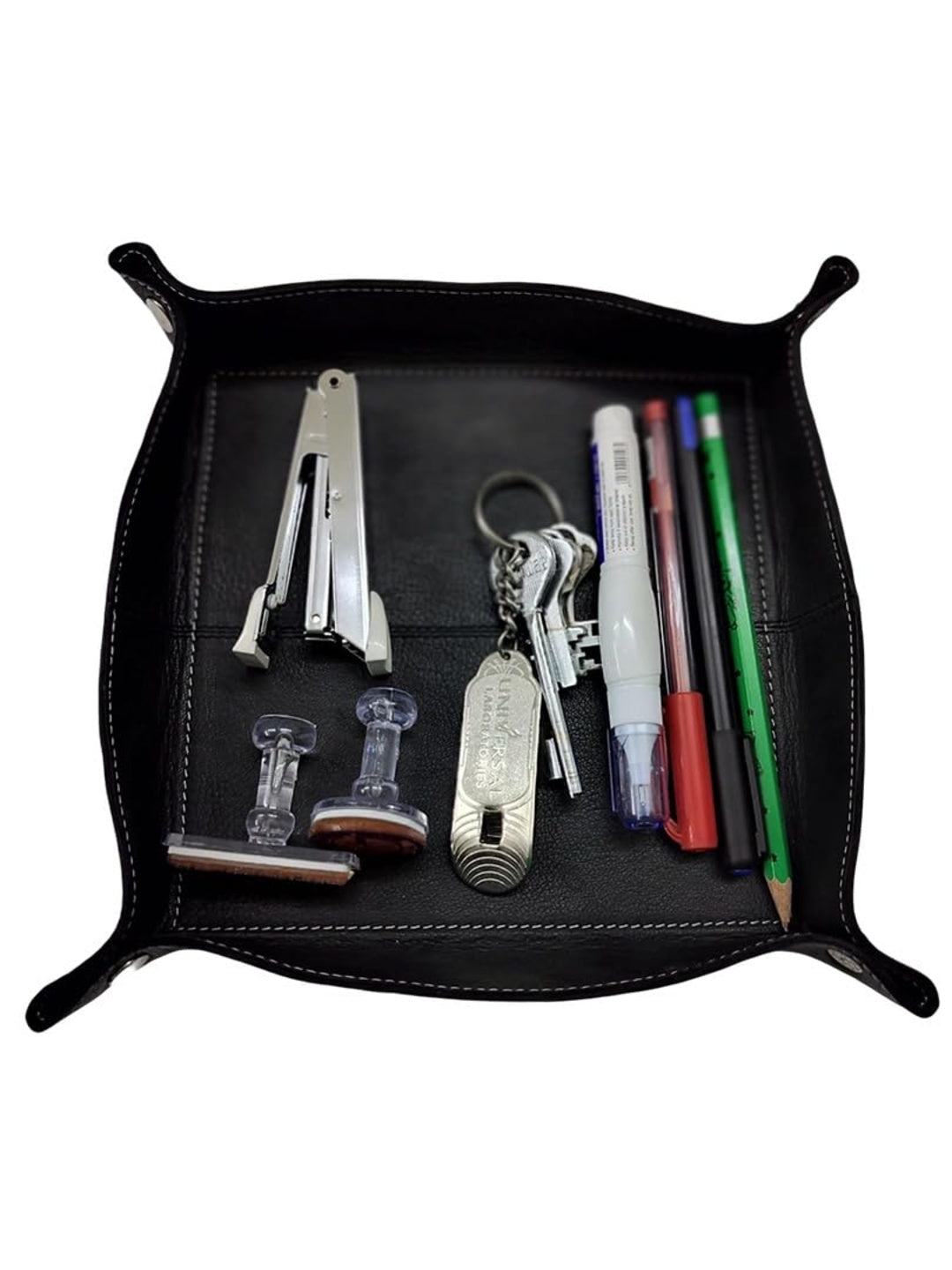 WRIZA Handcrafted Genuine Leather Valet Tray | Foldable Desk Organizer Catchall for Keys, Wallet, Phone & Office Stationery