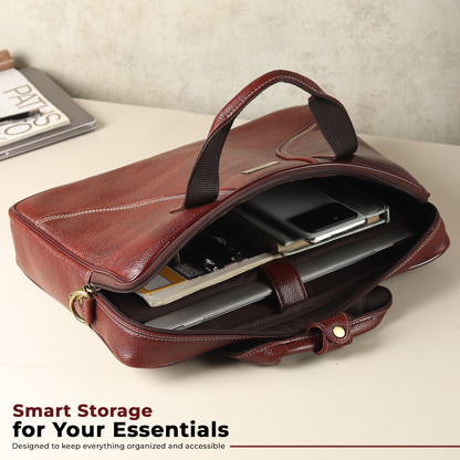 WRIZA Premium Genuine Leather Laptop Bag for Men | 15.6 inch Professional Office Messenger Bag with Adjustable Strap - Brown