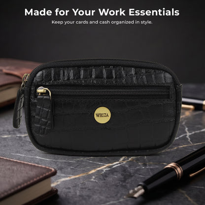 WRIZA Genuine Leather Coin Purse for Women | Mini Key Pouch with Zipper & Keychain Holder
