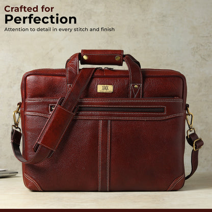 WRIZA Premium Genuine Leather Laptop Bag for Men | 15.6 Inch Office Messenger Bag with Padded Laptop Compartment & Adjustable Shoulder Strap