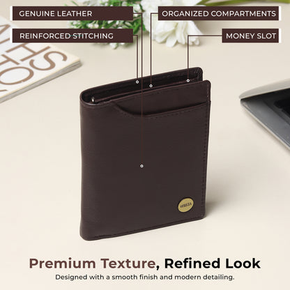 WRIZA Men's Genuine Leather Wallet|Brown RFID Blocking Leather Wallet for Men with Hidden Zip & Coin Pocket | Slim Credit Card Holder Business Wallet