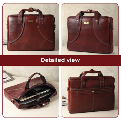 WRIZA Premium Genuine Leather Laptop Bag for Men | 15.6 inch Professional Office Messenger Bag with Adjustable Strap - Brown