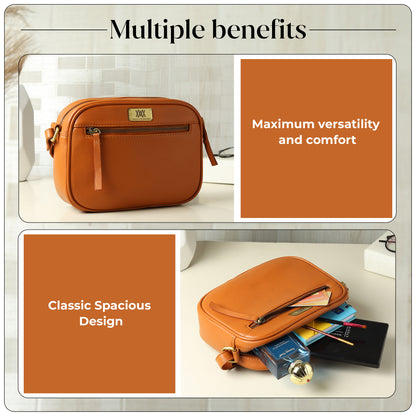 WRIZA Women’s Mustard Genuine Leather Sling Bag | Adjustable Strap Crossbody Purse