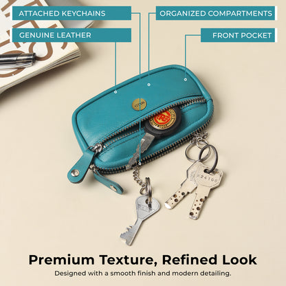 WRIZA Genuine Leather Coin Purse for Women | Mini Key Pouch with Zipper & Keychain Holder