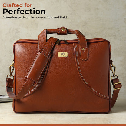 WRIZA Premium Genuine Leather Laptop Bag for Men | 15.6 inch Professional Office Messenger Bag with Adjustable Strap - Tan