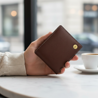 WRIZA Premium Genuine Leather Bi-fold Wallet for Men | Handcrafted Leather Slim Wallet with Coin Pocket, 2 Currency Compartments, and Multiple Credit Card Slots | Elegant Gift Box Included (Rust)