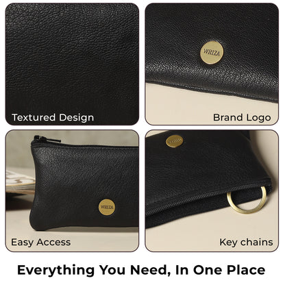 WRIZA Premium Handcrafted Genuine Leather Key Pouch with Zipper & Metallic Ring | Slim Keychain Case for Men & Women
