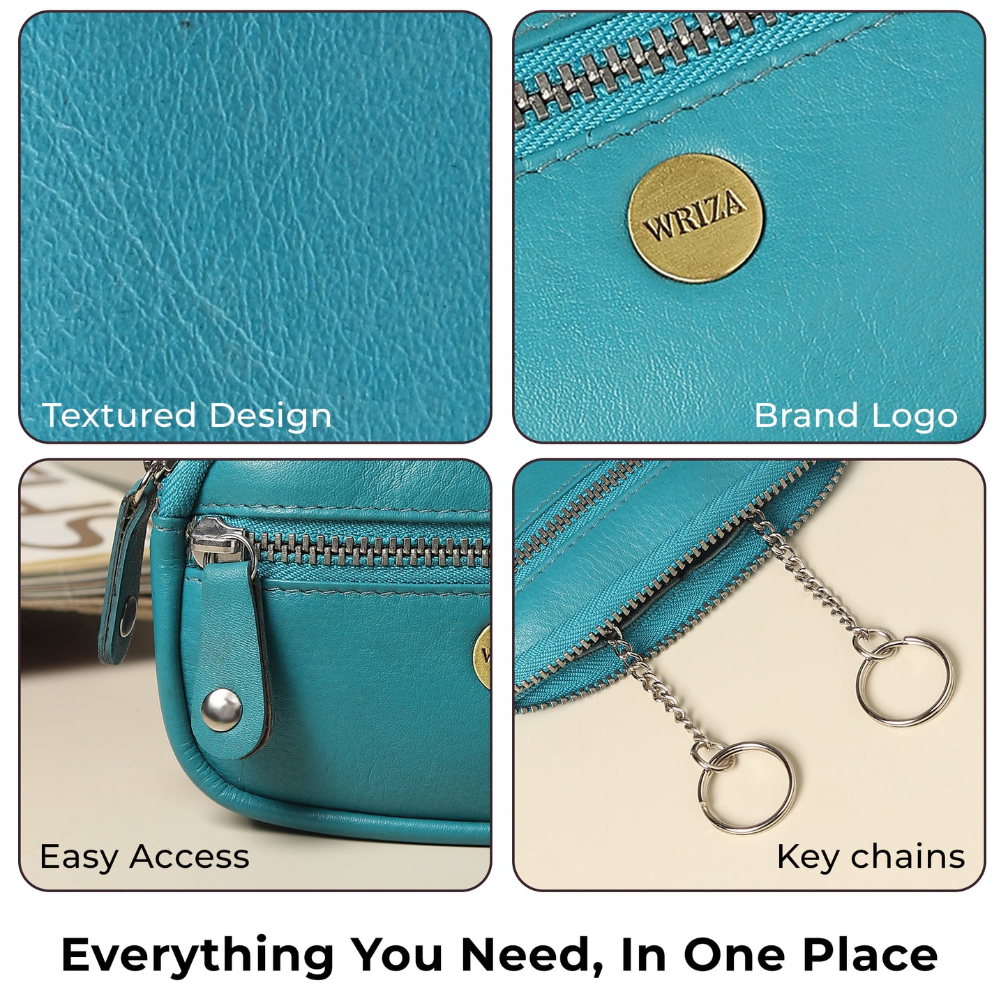 WRIZA Genuine Leather Coin Purse for Women | Mini Key Pouch with Zipper & Keychain Holder