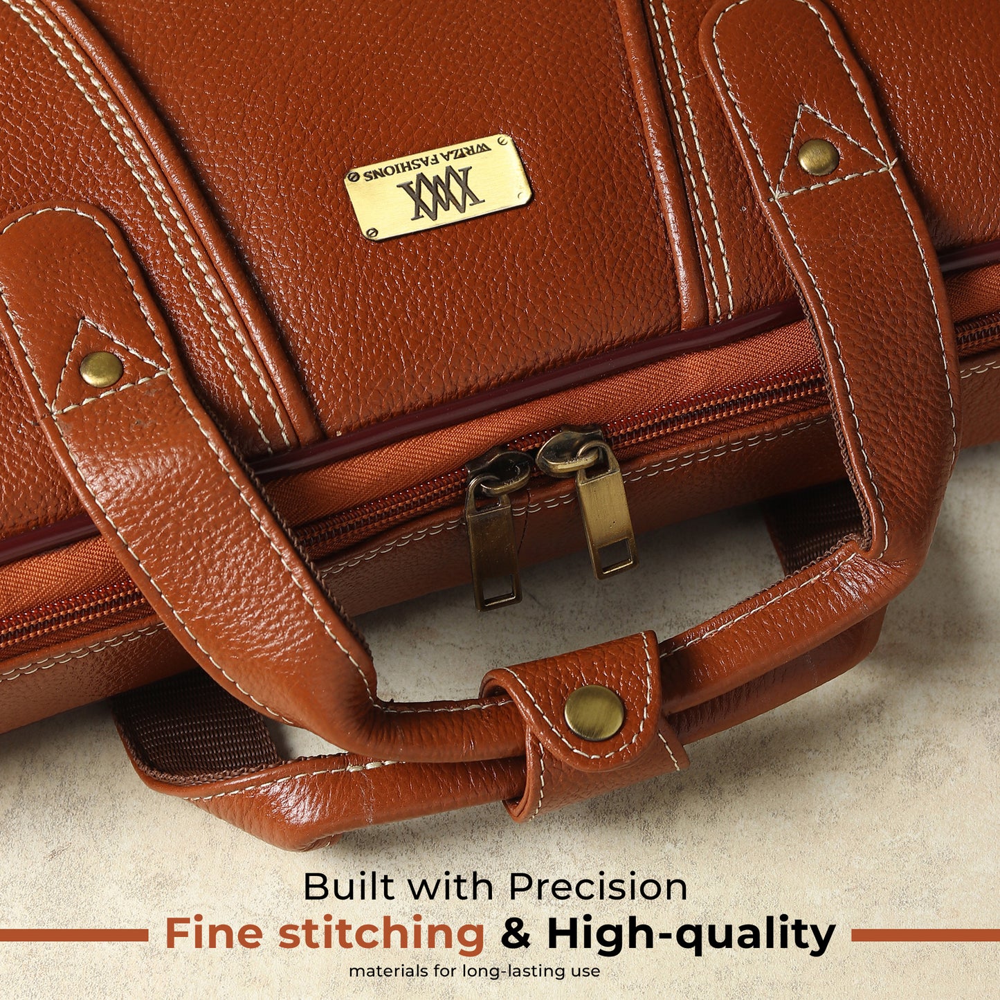 WRIZA Premium Genuine Leather Laptop Bag for Men | 15.6 inch Professional Office Messenger Bag with Adjustable Strap - Tan