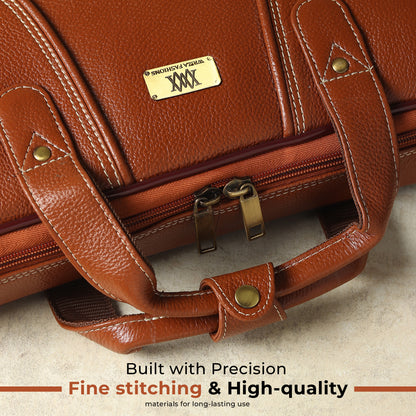 WRIZA Premium Genuine Leather Laptop Bag for Men | 15.6 inch Professional Office Messenger Bag with Adjustable Strap - Tan