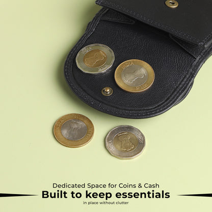 WRIZA Genuine Leather Wallet for Women | Textured Black Small Purse with Multiple Card Slots and Coin Pocket | Compact Handheld Organizer for Ladies