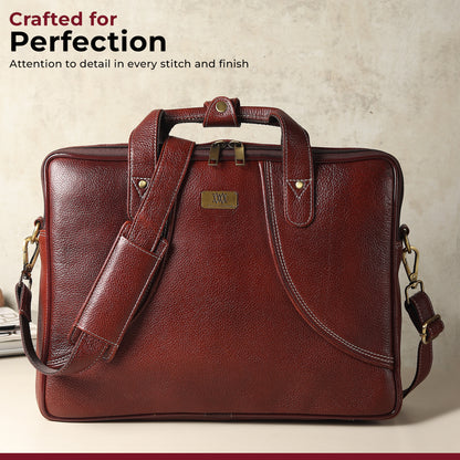 WRIZA Premium Genuine Leather Laptop Bag for Men | 15.6 inch Professional Office Messenger Bag with Adjustable Strap - Brown