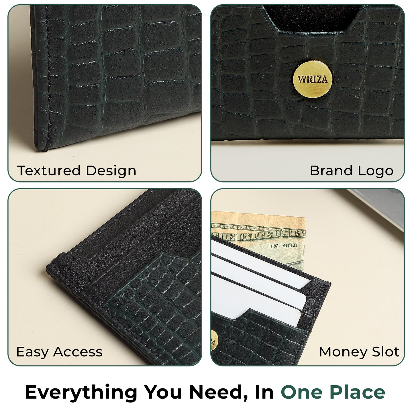 WRIZA Handcrafted Genuine Leather RFID Protected Card Holder with 6 Card Slots