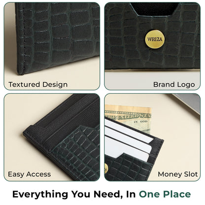 WRIZA Handcrafted Genuine Leather RFID Protected Card Holder with 6 Card Slots