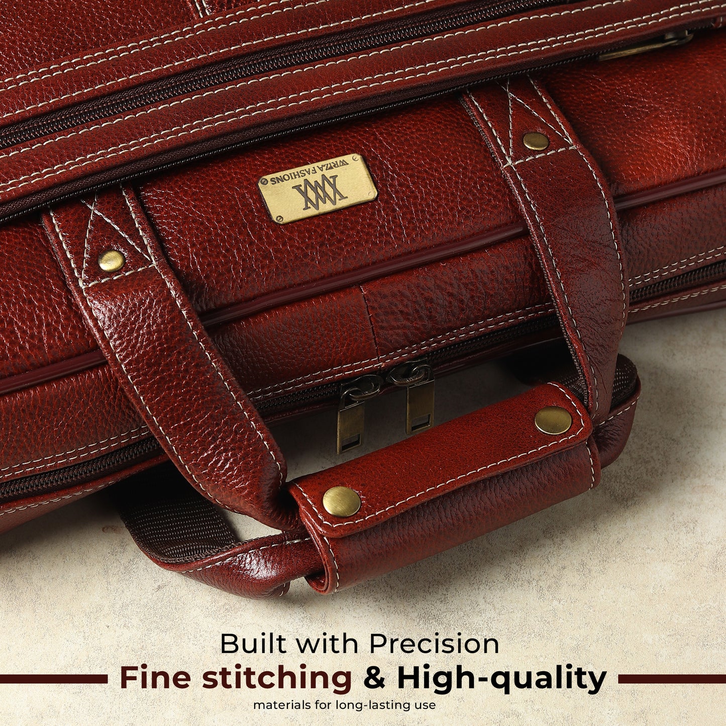 WRIZA Premium Genuine Leather Laptop Bag for Men | 15.6 Inch Office Messenger Bag with Padded Laptop Compartment & Adjustable Shoulder Strap