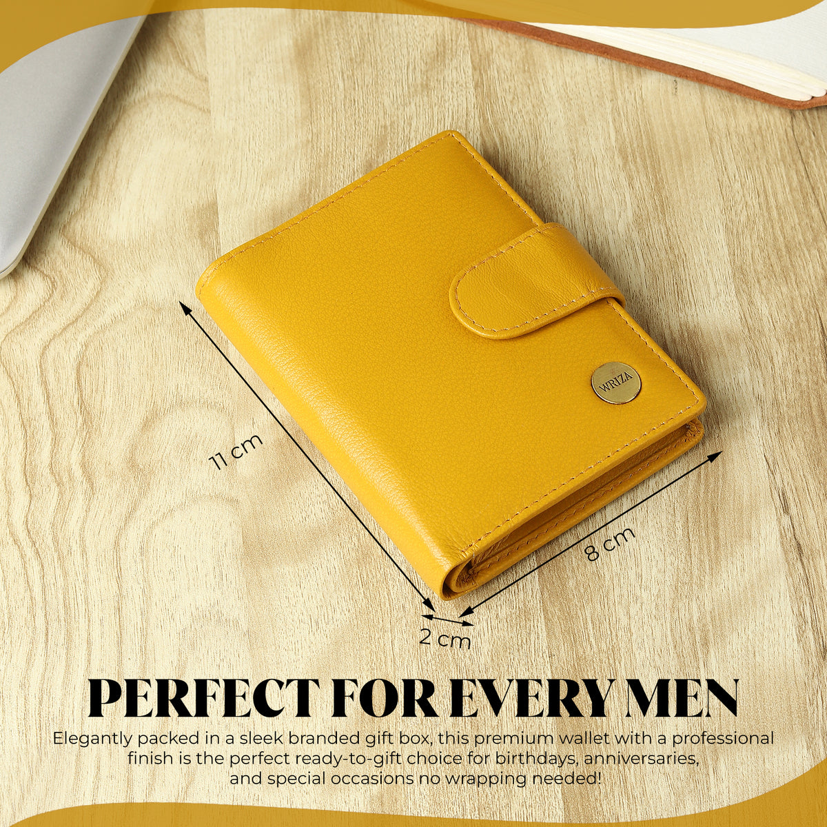 WRIZA Women Mustard Yellow Genuine Leather Two Fold Wallet | Small Purse with Coin Pocket