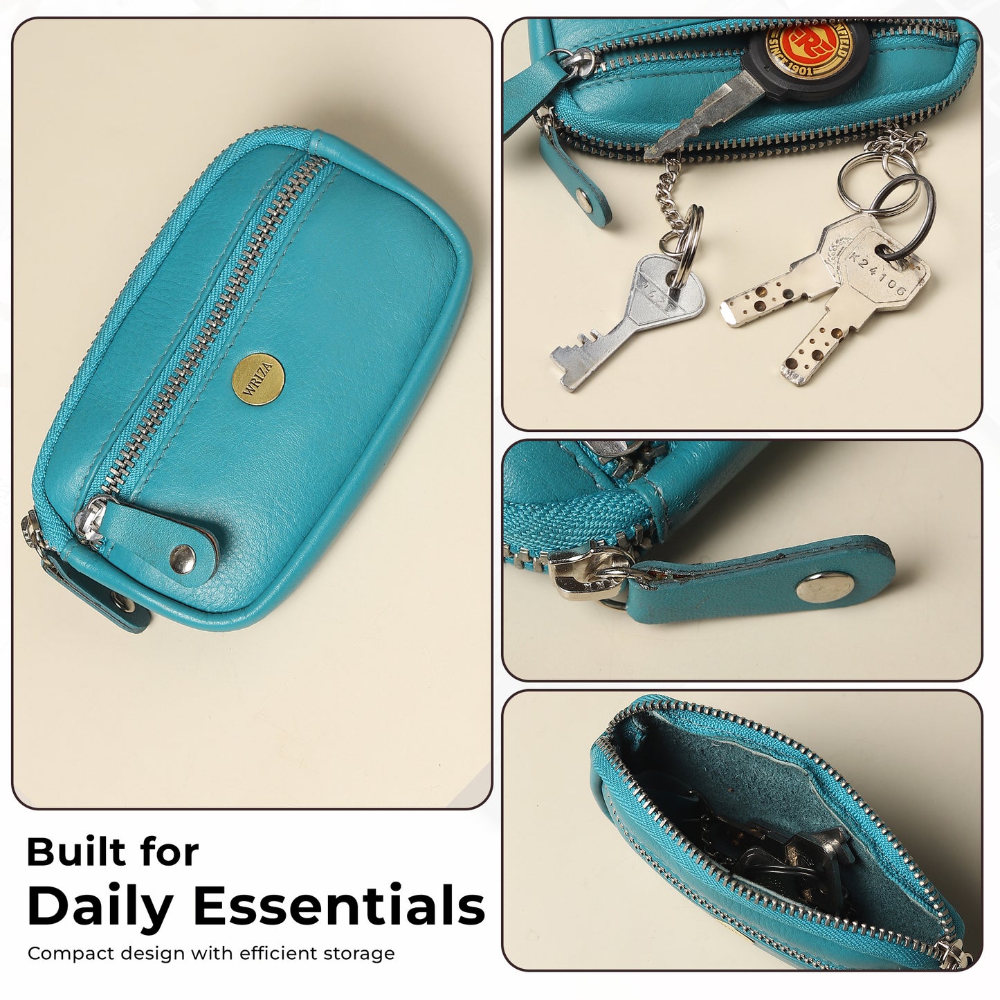 WRIZA Genuine Leather Coin Purse for Women | Mini Key Pouch with Zipper & Keychain Holder