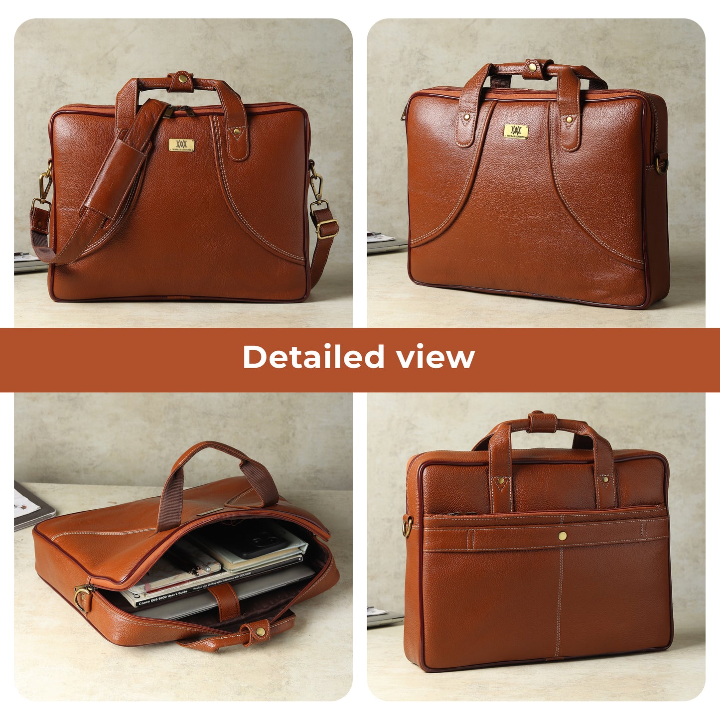 WRIZA Premium Genuine Leather Laptop Bag for Men | 15.6 inch Professional Office Messenger Bag with Adjustable Strap - Tan